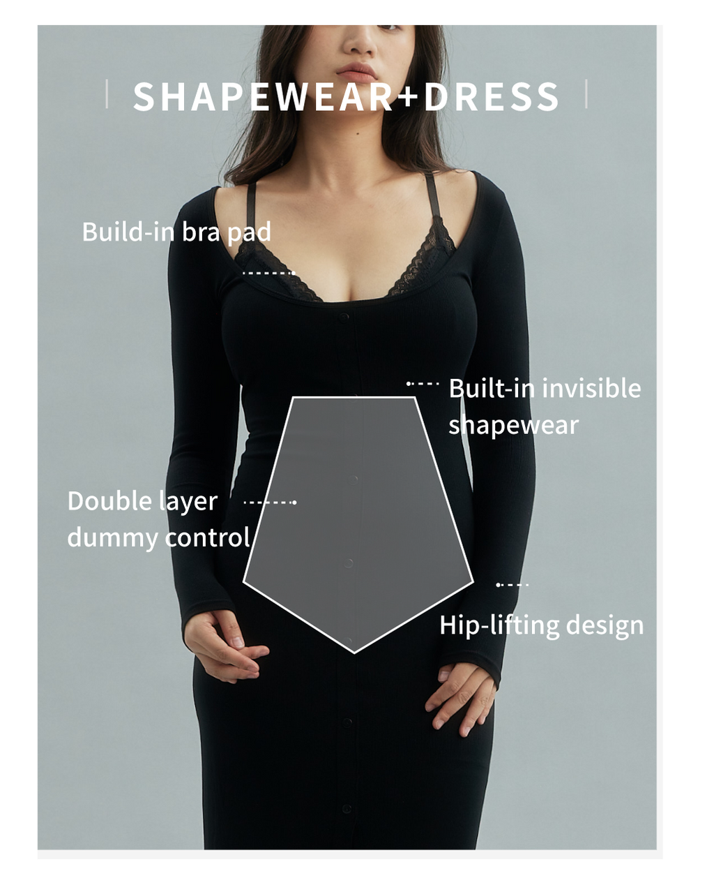 Build-in Shapewear Long Sleeve Lace Dress