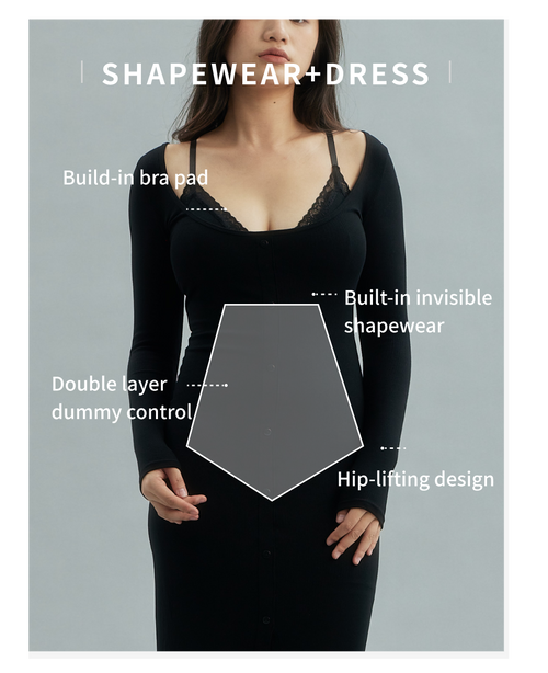 Build-in Shapewear Long Sleeve Lace Dress